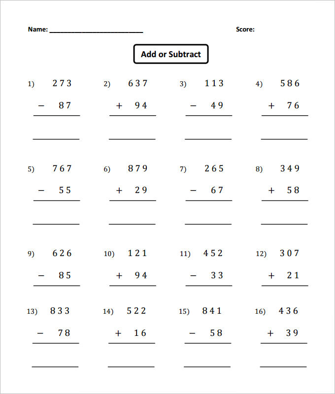 18 + Sample Addition And Subtraction Worksheets in PDF | Excel | Google ...