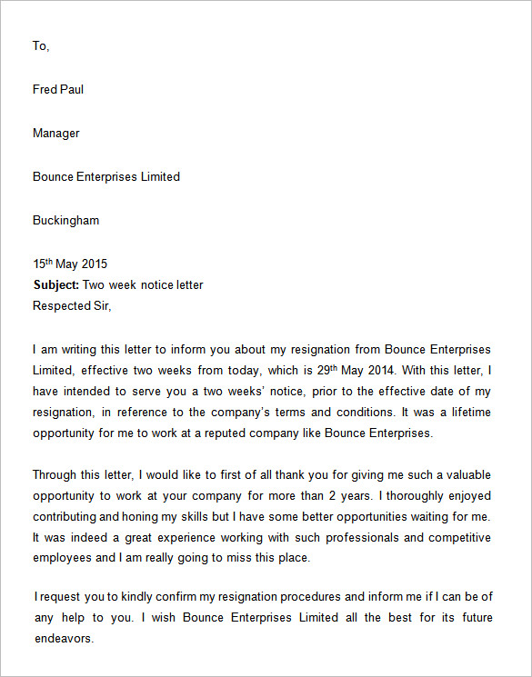 microsoft work two weeks notice letter example