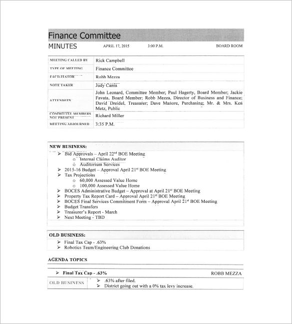 finance committee minutes meeting