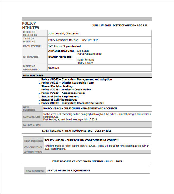 policy committee minutes meeting