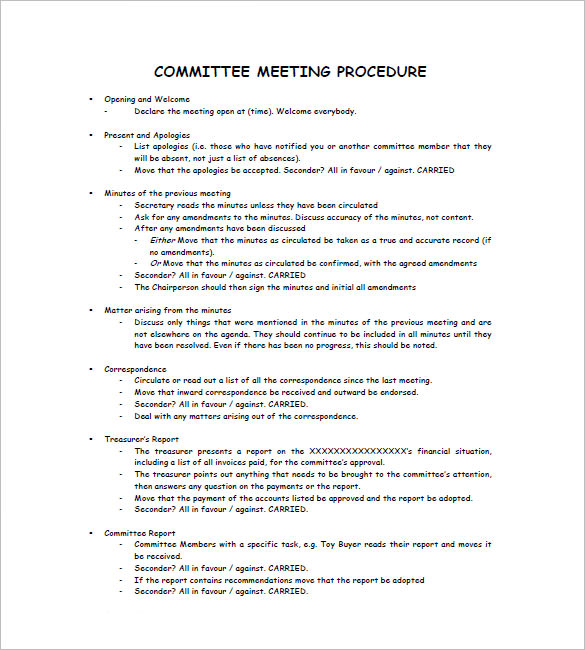 sample committee meeting minutes template