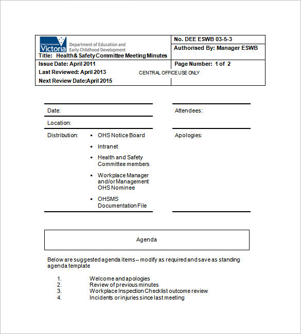 committee meeting minutes format