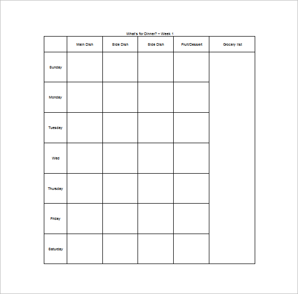 Weekly Meal Planner Template Word