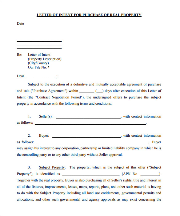 printable letter of intent for purchase of real property pdf