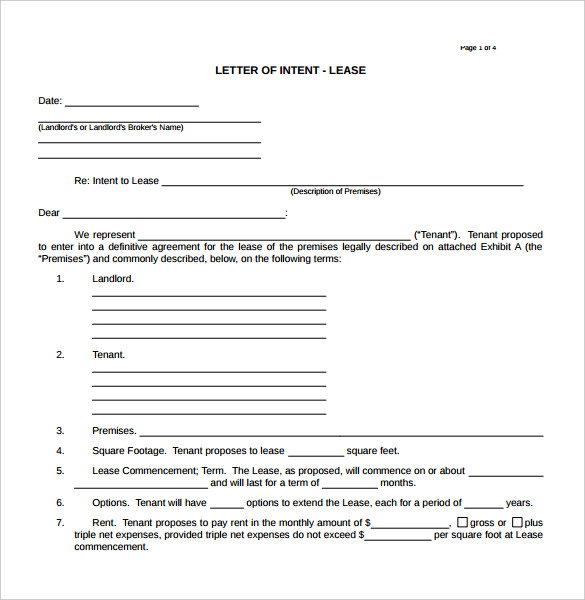 sample blank letter of intent real estate lease download