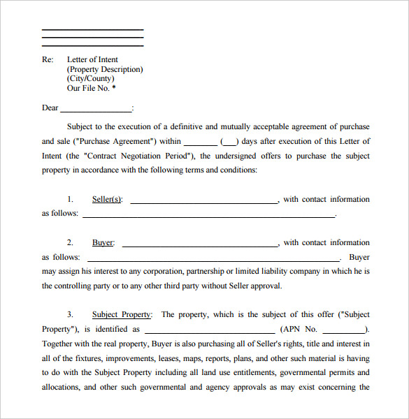 letter of intent form real estate free pdf sample download