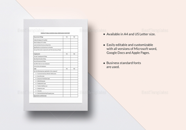 checklist small business legal compliance inventory template