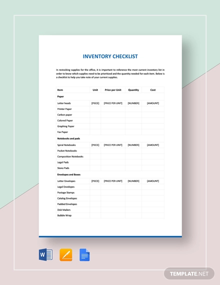 inventory checklist template