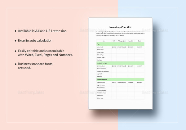 sample inventory checklist template