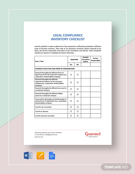 restaurant legal compliance inventory