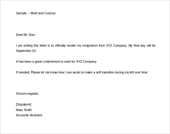 brief and concise two weeks notice letter template editable