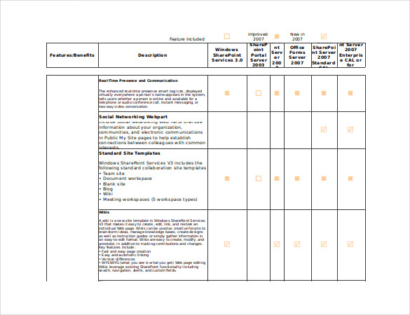 share point product comparison excel format free template