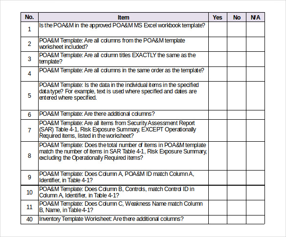 initial review inventory checklist sample template