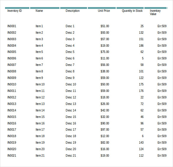 store inventory checklist template example format