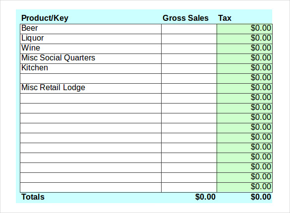 sample bar sales tax calculator inventory template