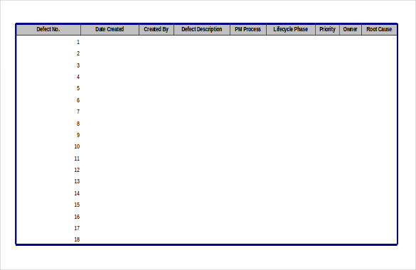 defect tracking log excel template download