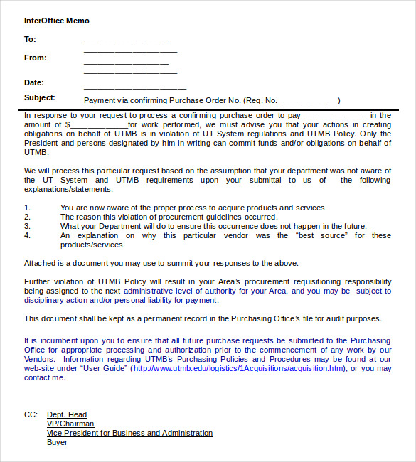 procurement interoffice memo word document download