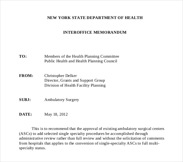 ambulatory surgery interoffice memorandum template download in pdf