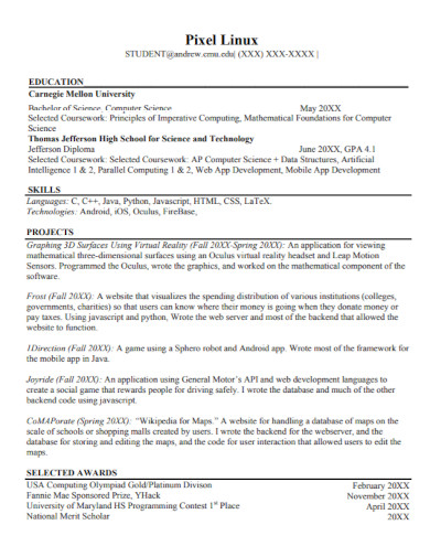 computer science app development student resume