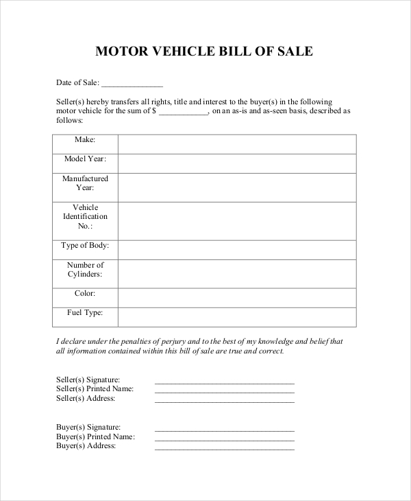 Free Printable Car Bill Of Sale