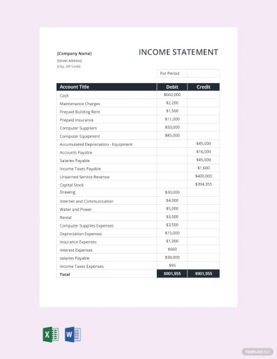 income statement template