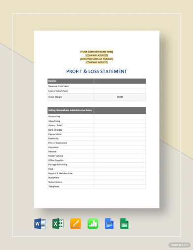 profit loss statement template