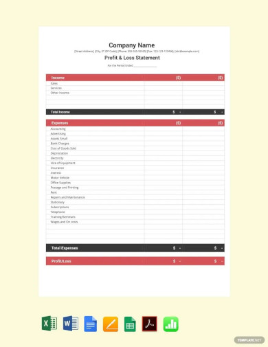 profit and loss statement template