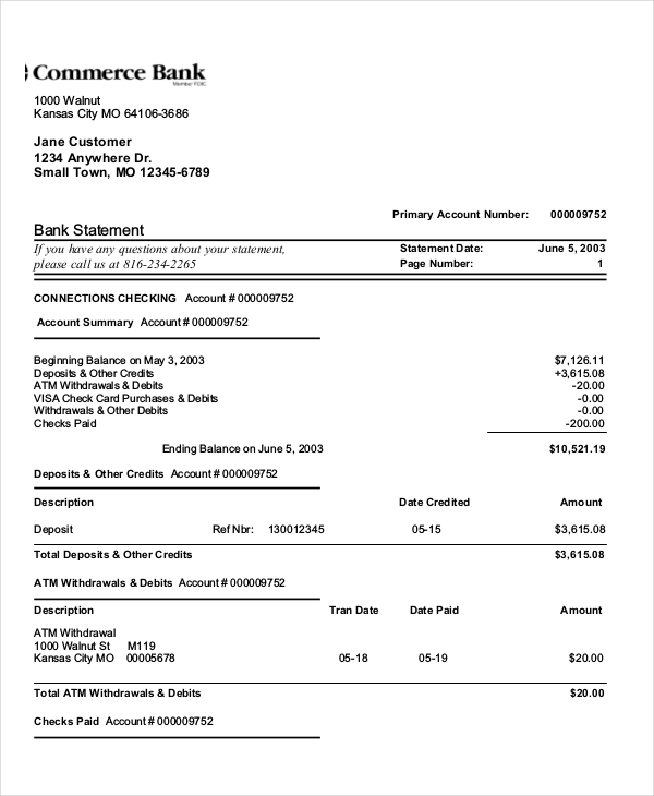 bank statement template