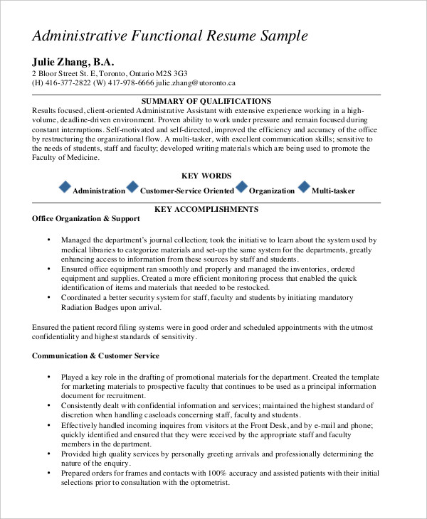 administrative functional resume