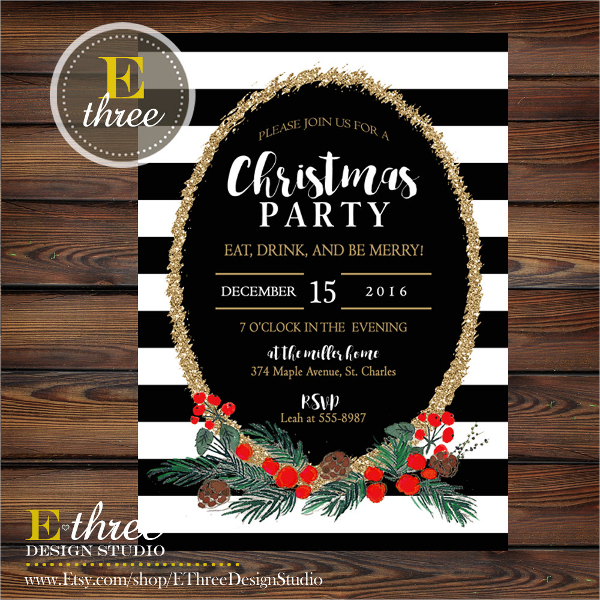 Gold Glitter Christmas Party Invitation