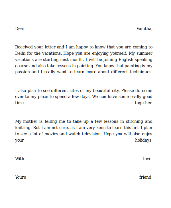 Personal Letter Example To A Friend