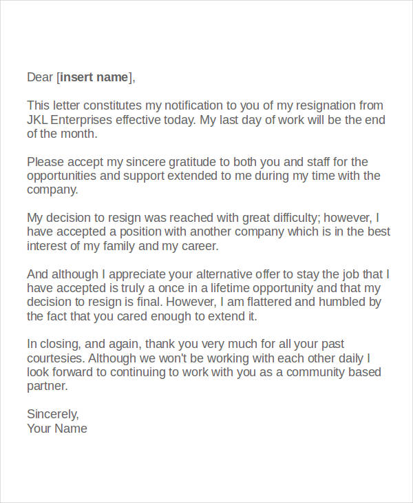 letter of volunteer resignation template