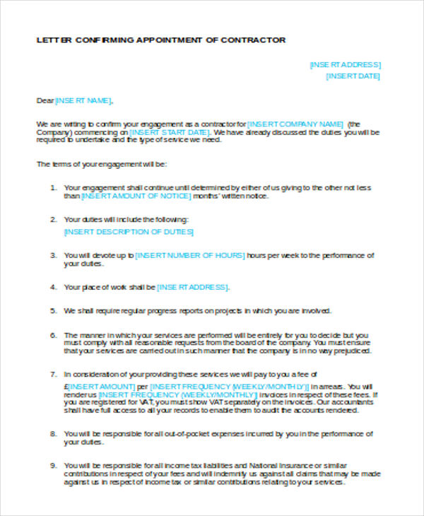 Contractor Appointment Letter Template - 5+ Free Word, PDF Format Download!