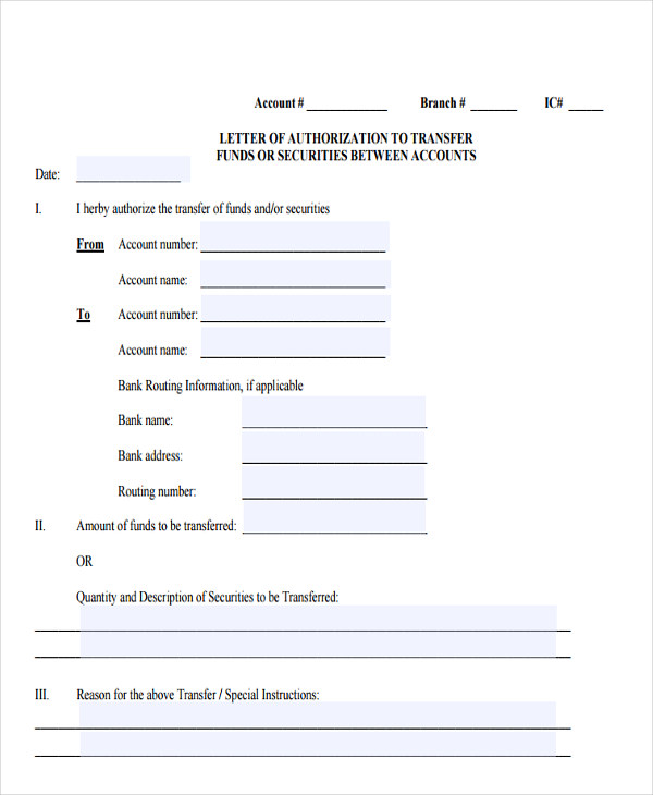 fund transfer authorization letter template