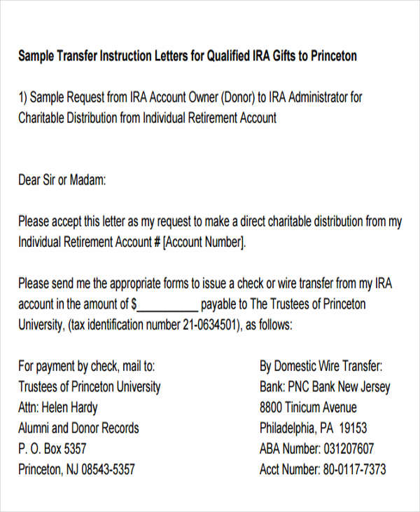 fund transfer instruction letter example