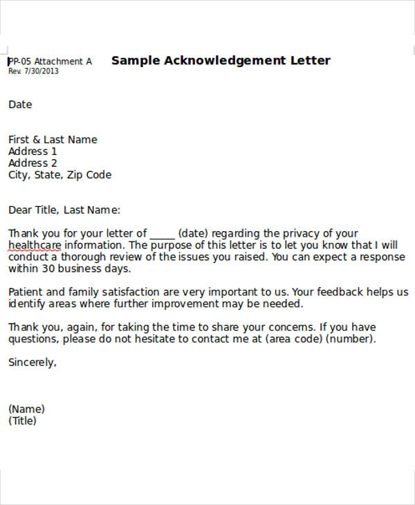 40 Free Acknowledgement Letter Templates Pdf Sample Formats - Vrogue