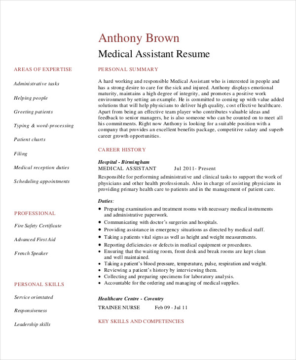 printable medical assistant resume template