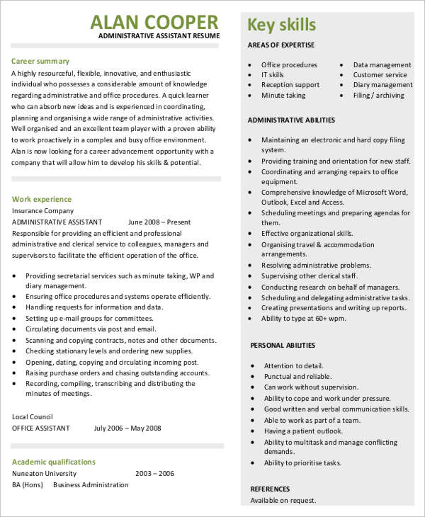 administrative assistant resume sample