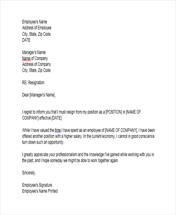 Short Formal Resignation Letter