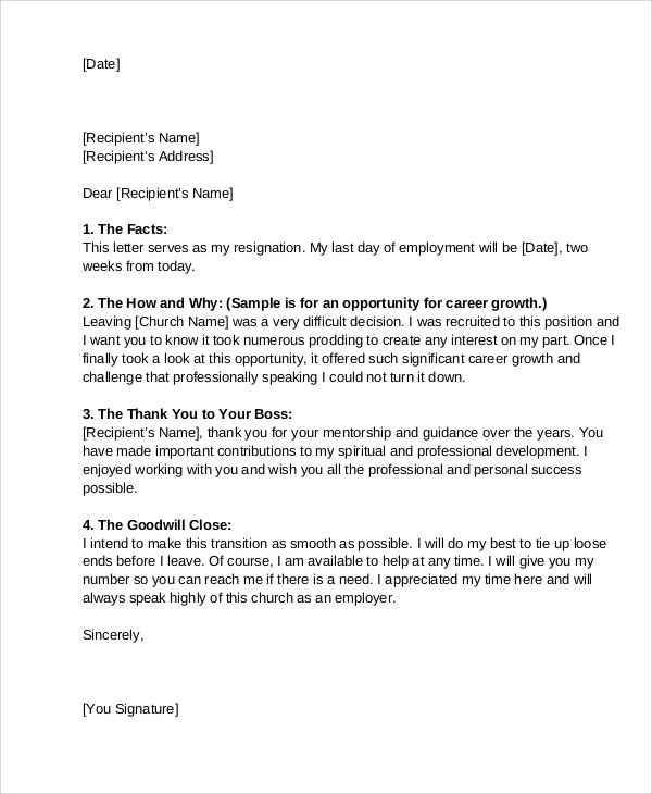 church resignation letter format