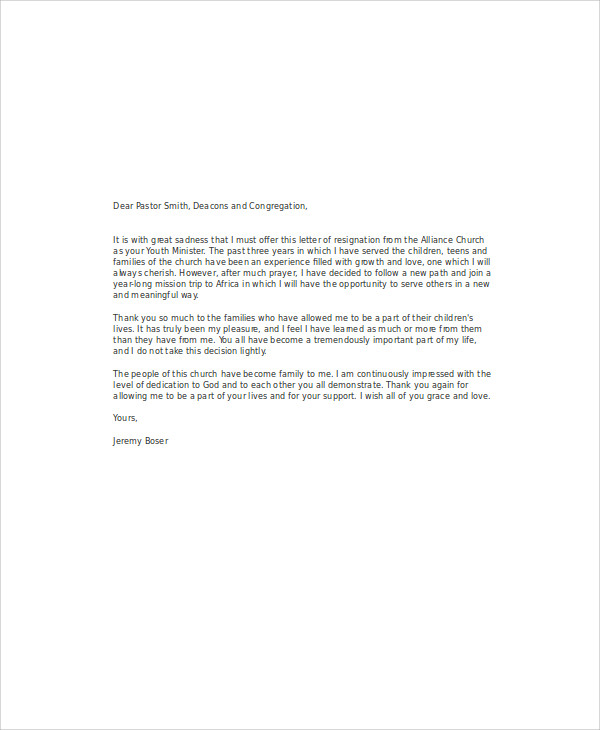 church ministry resignation letter