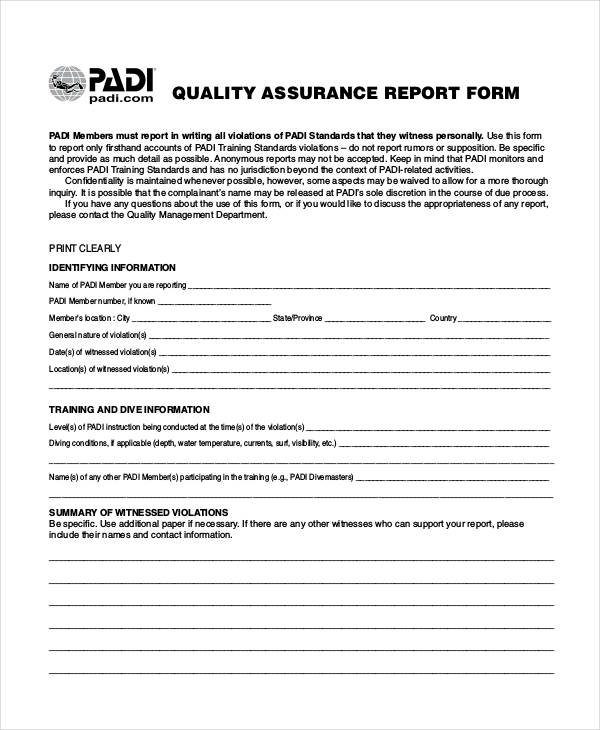 Quality Report Template