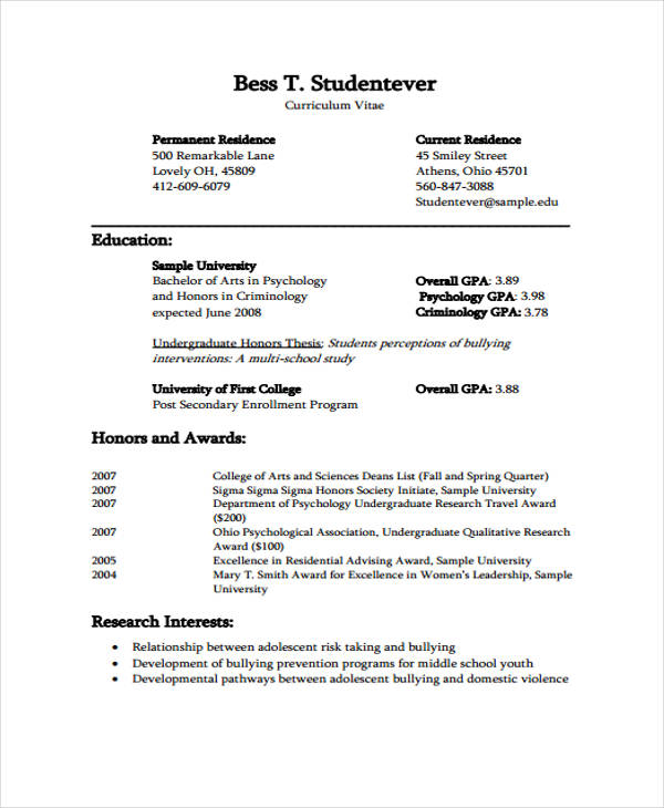 Curriculum Sample Vitae CV Template