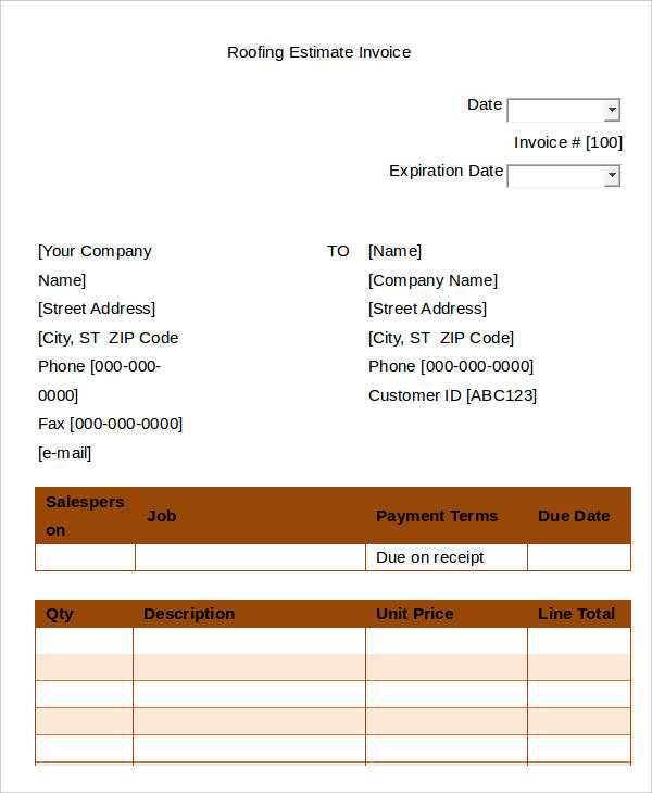 Roof Invoice Template