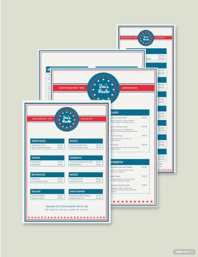 american dinner menu template