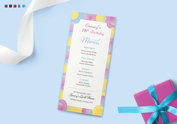 birthday dinner menu template