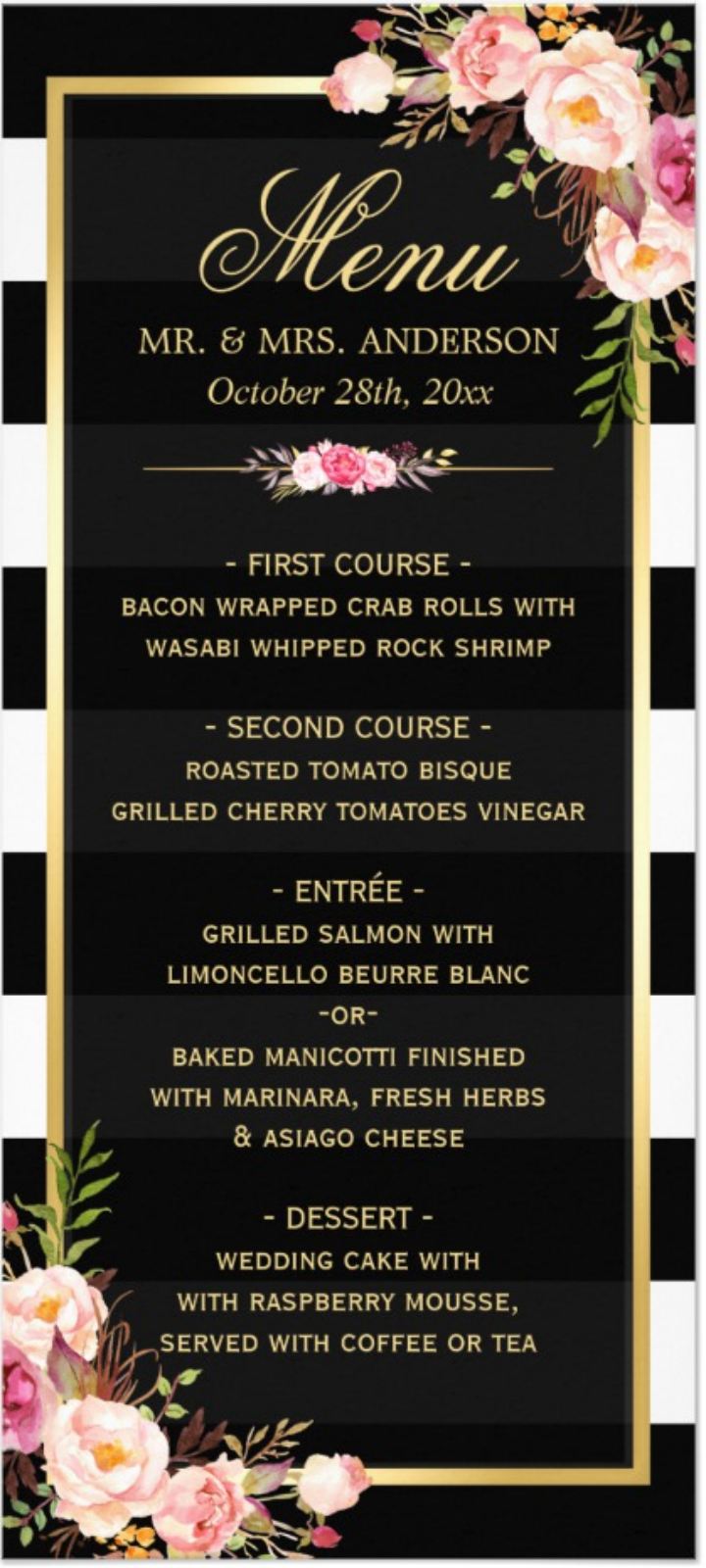 black and white floral menu design