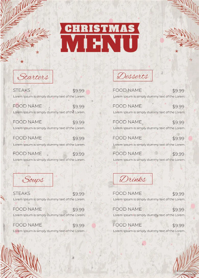 christmas dinner menu template