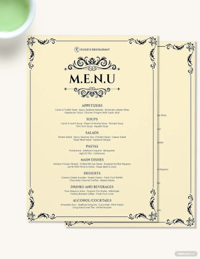 classy classic dinner menu template