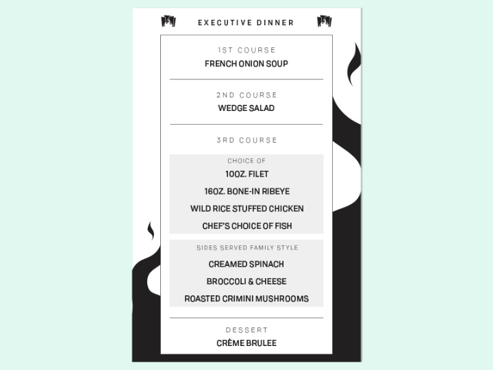 executive dinner menu design